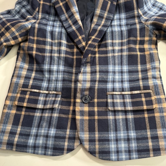 Janie and Jack Plaid Blazer Jacket Toddler Boys 3 Wool Sport Coat Blue Tan - Picture 4 of 9